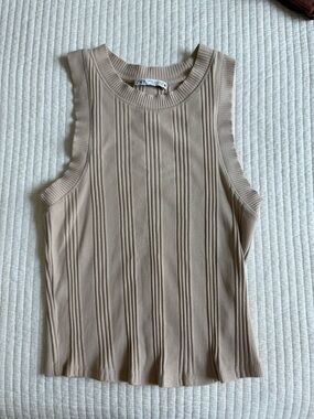 Zara Neutral Ribbed Tank Top in Light Beige